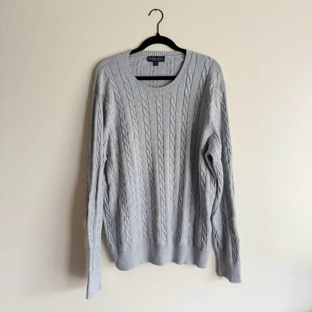 Brooks Brothers Grey Supima Cotton Crewneck Cable Knit Sweater - XL